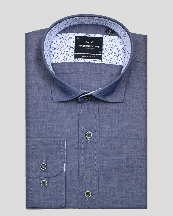 СИВО-СИНЯ РИЗА СВОБОДЕН СИЛУЕТ С НАВИВАЩИ СЕ РЪКАВИ