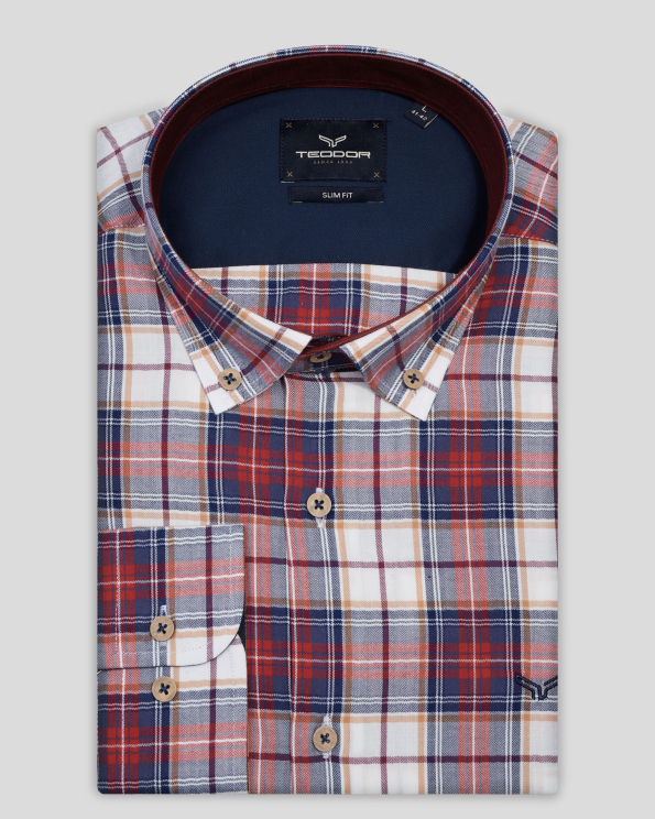 МНОГОЦВЕТНА КАРИРАНА РИЗА С НАВИВАЩИ СЕ РЪКАВИ И БРОДЕРИЯ ЛОГО