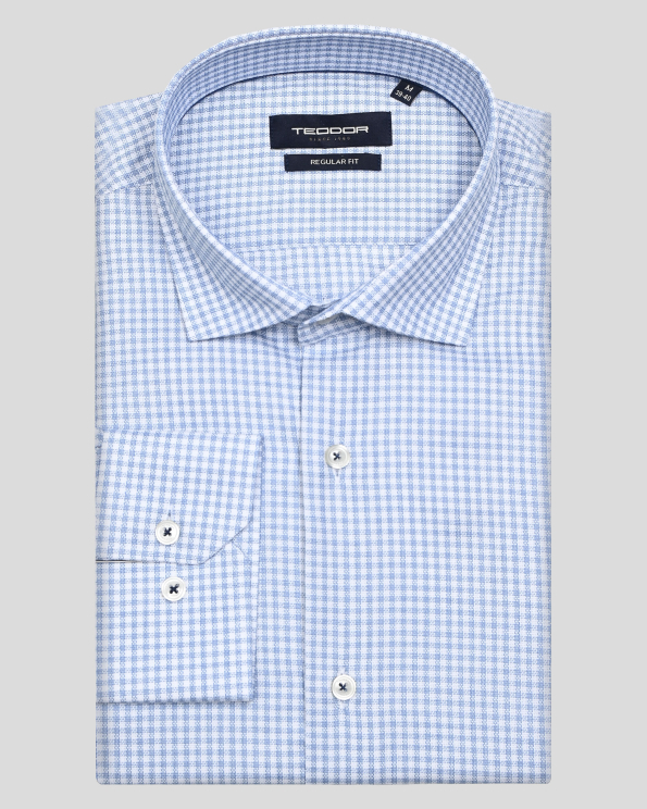 ДВУЦВЕТНА СТРУКТУРНА РИЗА В СИНЬО И БЯЛО КАРЕ  СВОБОДЕН СИЛУЕТ