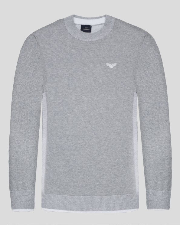 СИВ МЕЛАНЖИРАН ПУЛОВЕР ОТ PREMIUM ПАМУК С РЕЛЕФНА БРОДЕРИЯ ЛОГО 