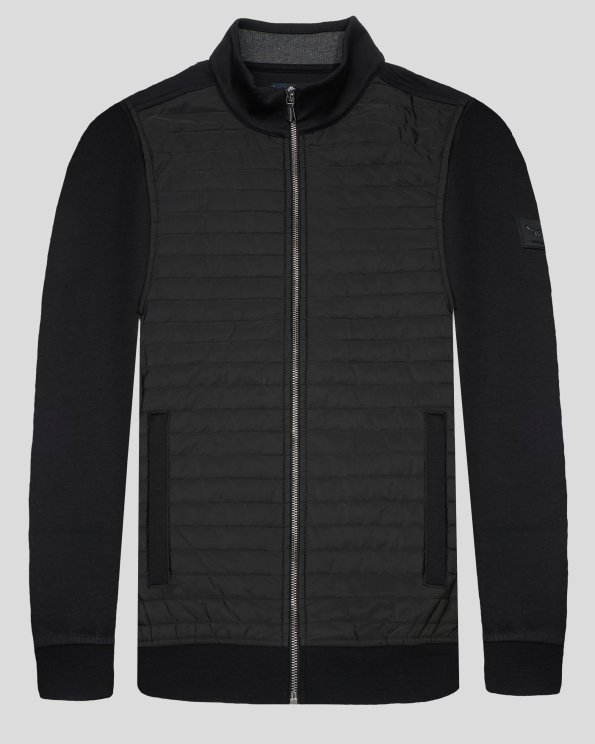 ЧЕРЕН КОМБИНИРАН СУИТШЪРТ С КАПИТОНИРАНА ПРЕДНИЦА И ЛОГО НА РЪКАВ 