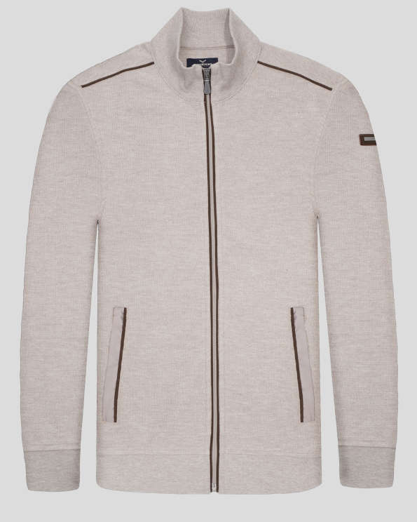 БЕЖОВ СУИТШЪРТ ОТ PREMIUM ПАМУК С ВЕЛУРЕНИ ЕЛЕМЕНТИ И ЛОГО НА РЪКАВ