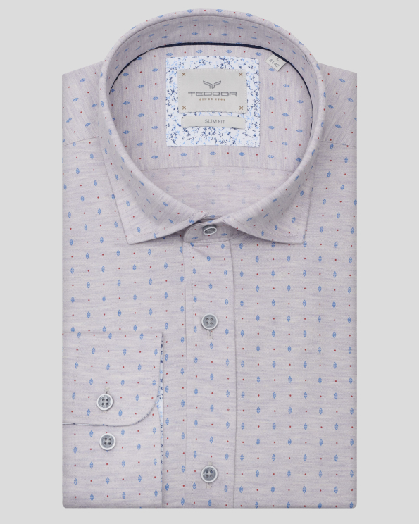 СИВА РИЗА МЕЛАНЖ  ОТ ПАМУЧНО ТРИКО В СИТЕН КОНТРАСТЕН ПРИНТ