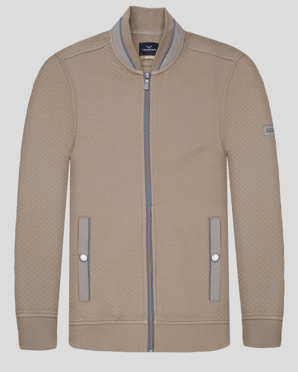 СУИТШЪРТ ТИП БОМБЕР НА СИТНИ РОМБОВЕ В ЦВЯТ КАМЕЛ 