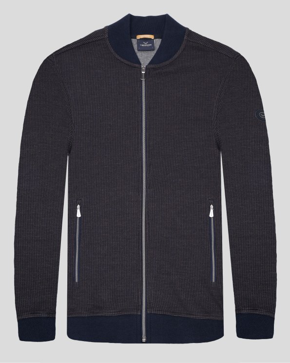 СУИТШЪРТ ТИП БОМБЕР В ТЪМНОСИНЬО И КАФЯВО  ПЕПИТ