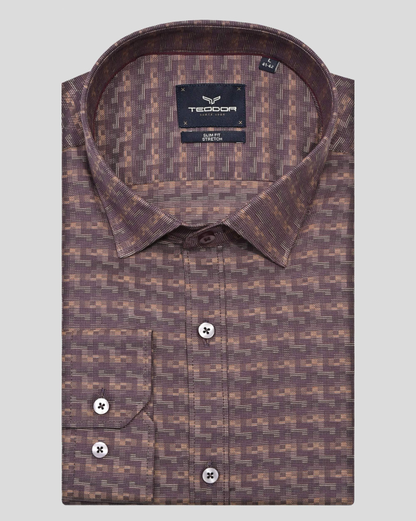 КАФЯВА СТРУКТУРНА РИЗА С КОНТРАСТЕН ФИГУРАЛЕН ДЕСЕН