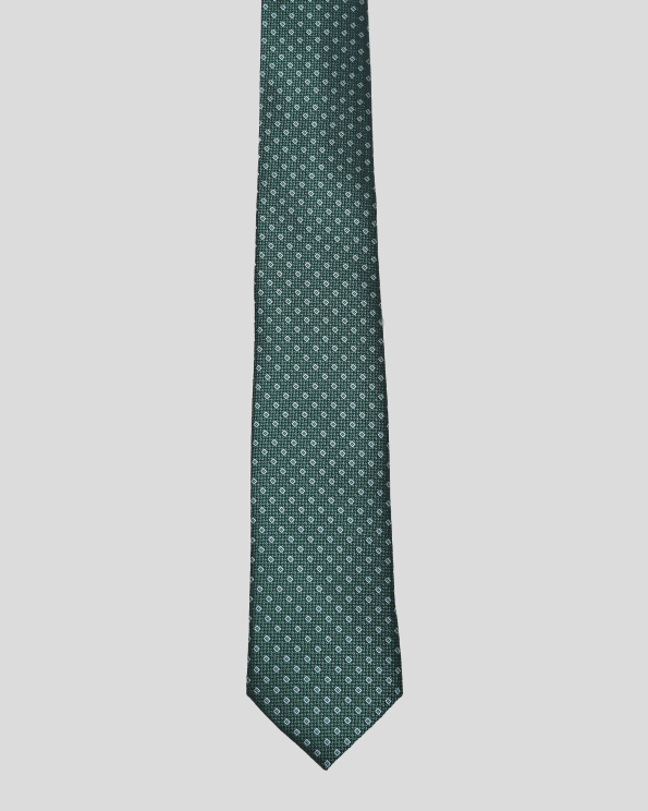 ЗЕЛЕНА КОПРИНЕНА  ВРАТОВРЪЗКА С КОНТРАСТНИ ФИГУРАЛНИ МОТИВИ