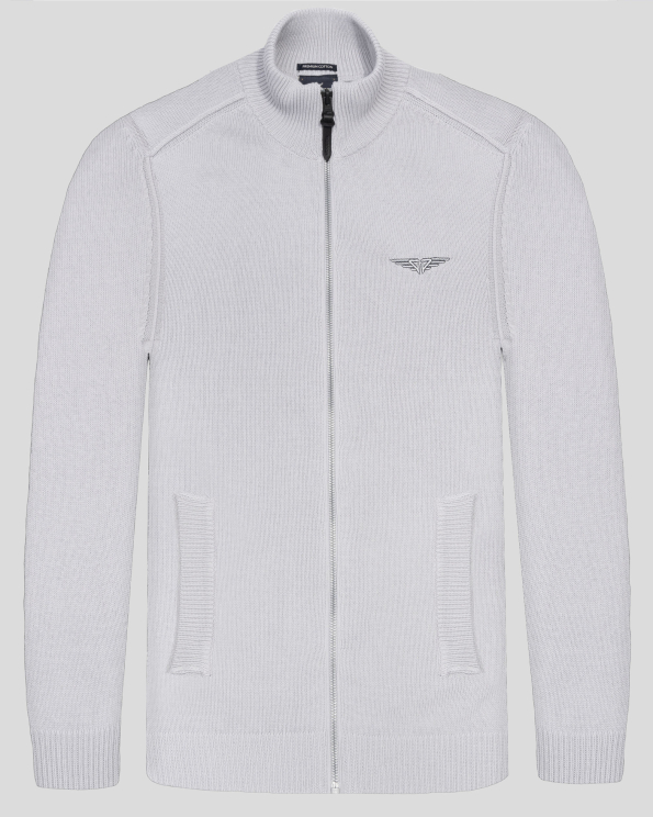 СВЕТЛОСИВА ЖИЛЕТКА ОТ PREMIUM ПАМУК С КОНТРАСТЕН ЦИП И БРОДЕРИЯ ЛОГО 