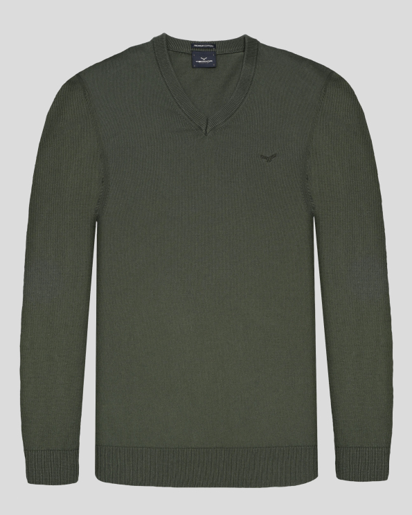  ТЪМНОЗЕЛЕН ШПИЦ ПУЛОВЕР ОТ PREMIUM ПАМУК С БРОДЕРИЯ ЛОГО 