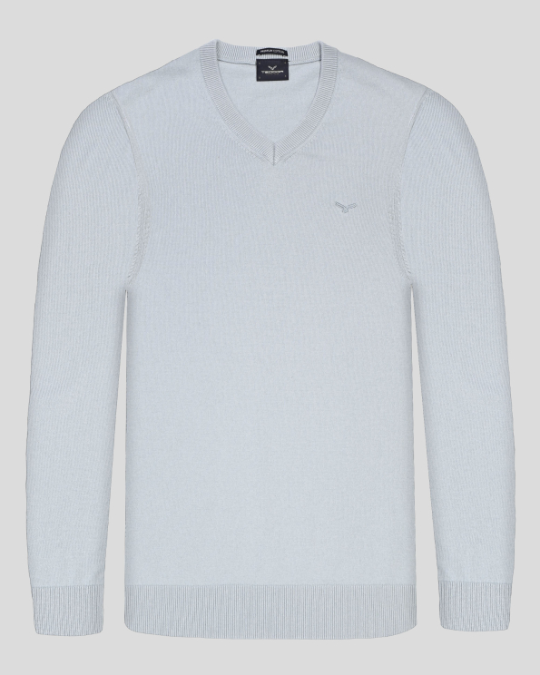 СИВО-СИН ШПИЦ ПУЛОВЕР ОТ PREMIUM ПАМУК С БРОДЕРИЯ ЛОГО 