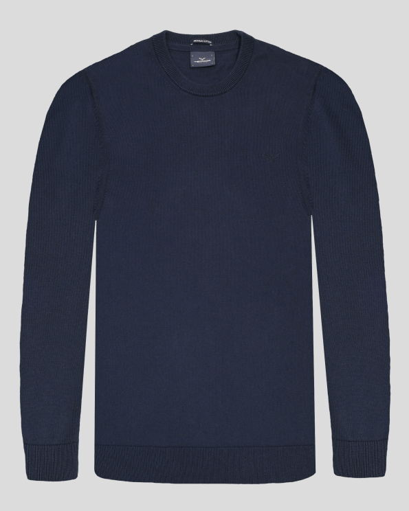  ТЪМНОСИН ПУЛОВЕР С ОБЛО ДЕКОЛТЕ И БРОДЕРИЯ ЛОГО ОТ PREMIUM ПАМУК