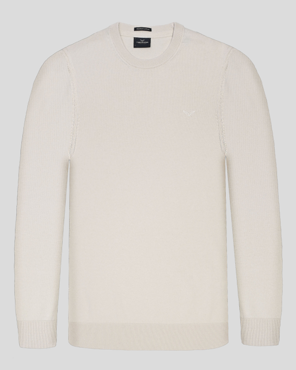  ПУЛОВЕР С ОБЛО ДЕКОЛТЕ И БРОДЕРИЯ ЛОГО ОТ PREMIUM ПАМУК В ЕКРЮ