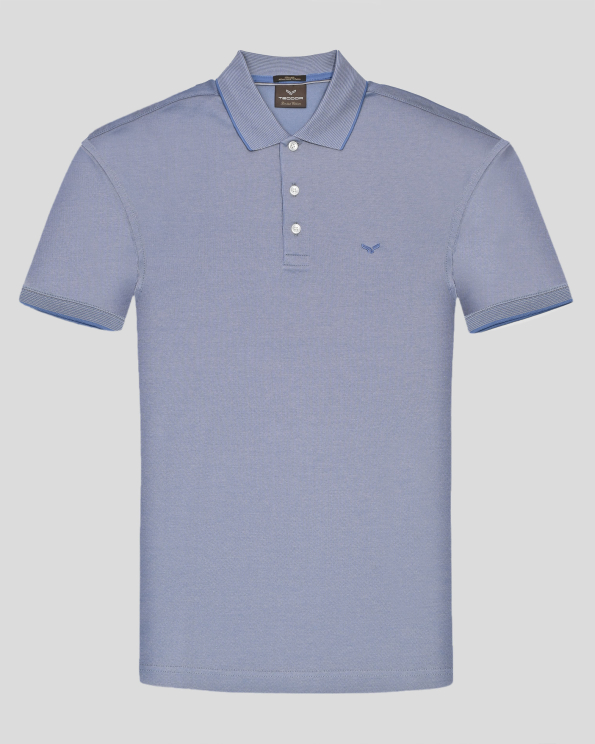 ПОЛО ТЕНИСКА ОТ ДВОЙНО МЕРСЕРИЗИРАН ЕГИПЕТСКИ ПАМУК В СИН И СИВ МЕЛАНЖ