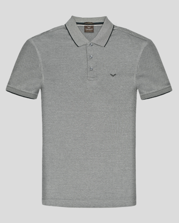 ТЕНИСКА С ЯКА ОТ ДВОЙНО МЕРСЕРИЗИРАН ПАМУК В ТЪМНОЗЕЛЕН И БЯЛ МЕЛАНЖ 