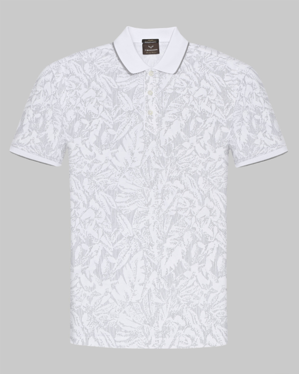 БЯЛА ТЕНИСКА ОТ ДВОЙНО МЕРСЕРИЗИРАН ПАМУК С ЕФЕКТЕН ПРИНТ В СИВО 