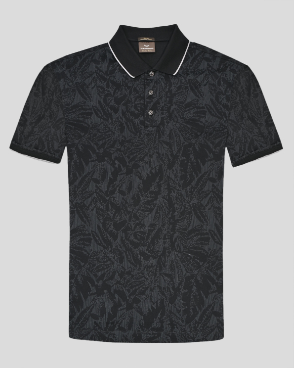 ЧЕРНА ТЕНИСКА ОТ ДВОЙНО МЕРСЕРИЗИРАН ПАМУК С ЕФЕКТЕН ТОНАЛЕН ПРИНТ