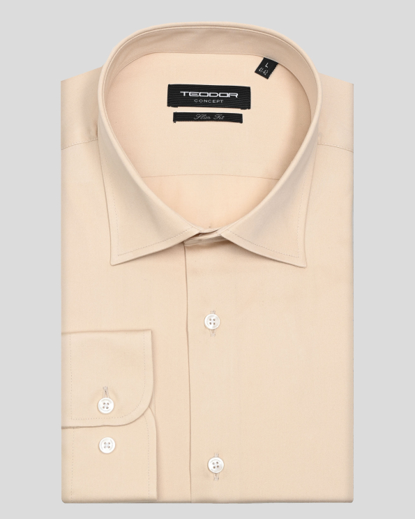 БЕЖОВА КЛАСИЧЕСКА РИЗА ОТ САТЕНИРАН ПАМУК 