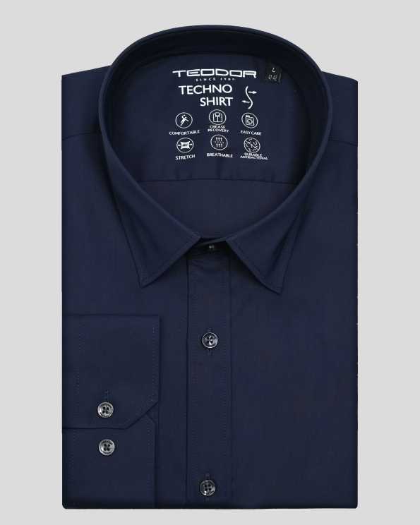 ТЪМНОСИНЯ  ЕЛАСТИЧНА РИЗА СИЛНО ВТАЛЕН СИЛУЕТ