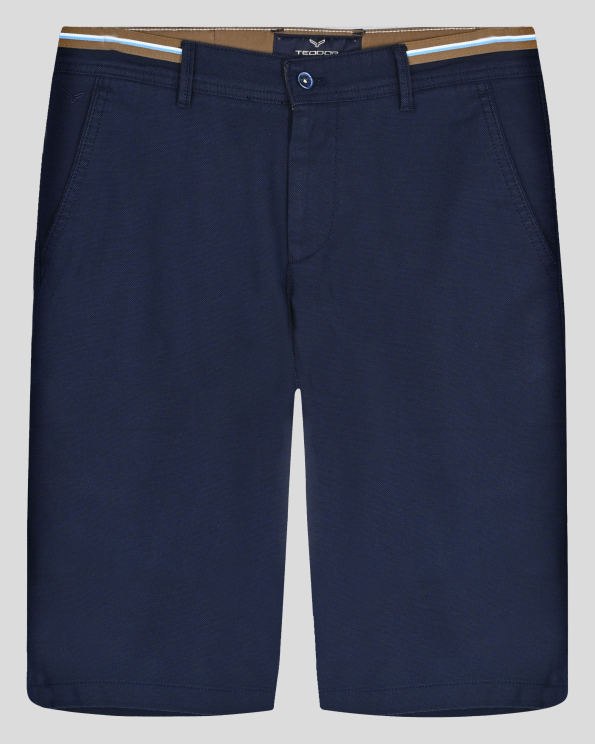 ТЪМНОСИНИ БЕРМУДИ МЕЛАНЖ С КОНТРАСТЕН ШИРИТ И ЛОГО