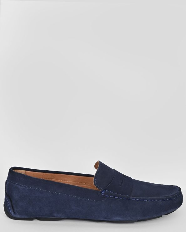 ТЪМНОСИНИ МОКАСИНИ ОТ ЕСТЕСТВЕН ВЕЛУР С ТОНАЛЕН ДЕКОРАТИВЕН ЕЛЕМЕНТ