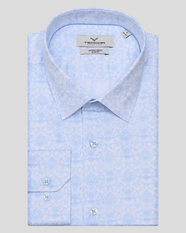 ДВУЦВЕТНА РИЗА С ЕФЕКТЕН АРТ ПРИНТ В БЯЛО И СВЕТЛОСИНЬО 