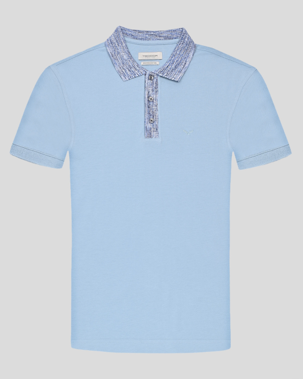 СВЕТЛОСИНЯ ТЕНИСКА С ПЛЕТЕНА ЯКА ОТ PREMIUM ПАМУК 