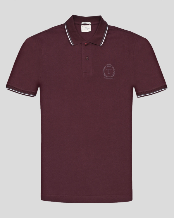 ТЕНИСКА ОТ PREMIUM ПАМУК  В БОРДО  С КОНТРАСТНА ДЕСЕНАЦИЯ И ЛОГО