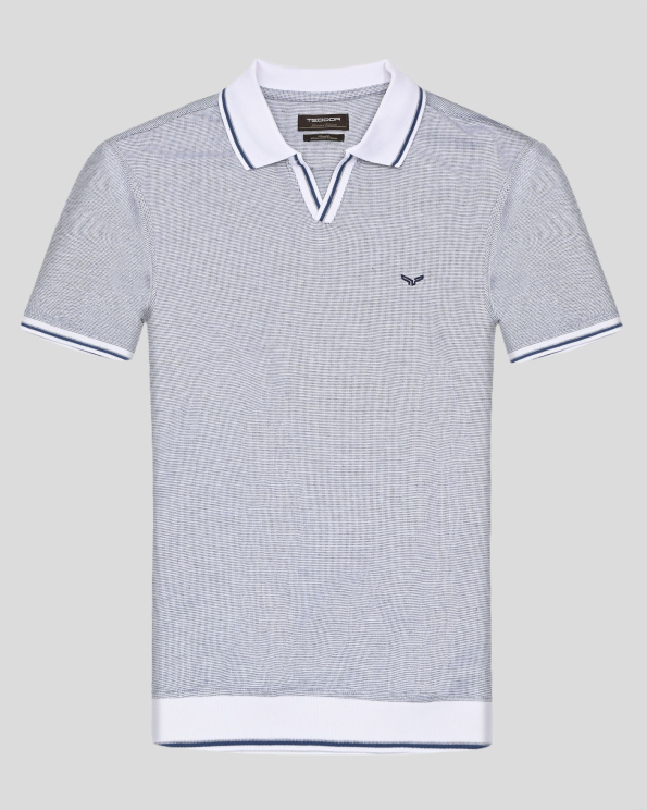 ТЕНИСКА ОТ ДВОЙНО МЕРСЕРИЗИРАН ЕГИПЕТСКИ ПАМУК В ТЪМНОСИН И БЯЛ МЕЛАНЖ