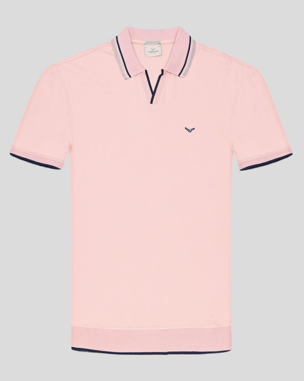 РОЗОВА ТЕНИСКА С ПОЛО ЯКА И V-ОБРАЗНО ДЕКОЛТЕ ОТ PREMIUM ПАМУК 