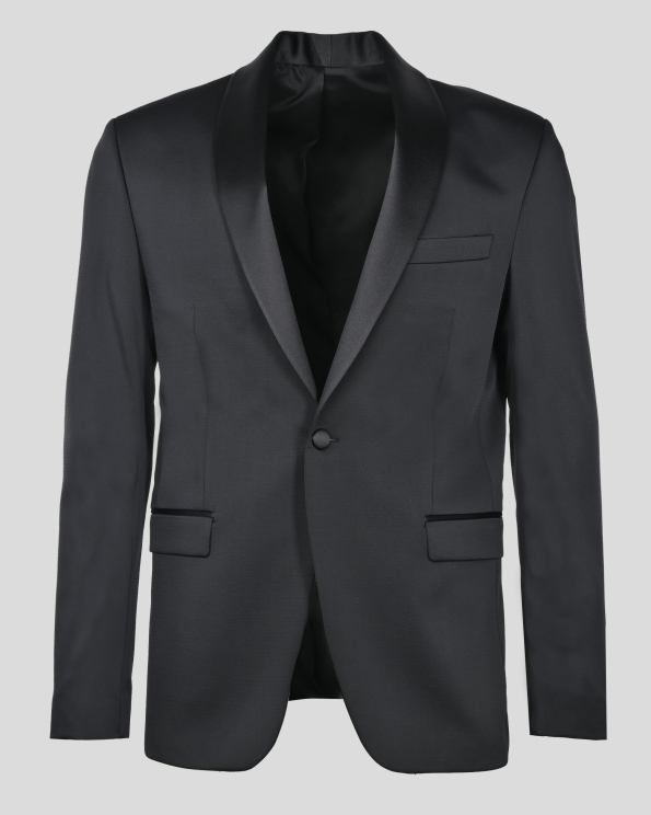 ЧЕРНО САКО ЦЕРЕМОНИЯ СЪС САТЕНИРАНА ШАЛ ЯКА ВТАЛЕН СИЛУЕТ