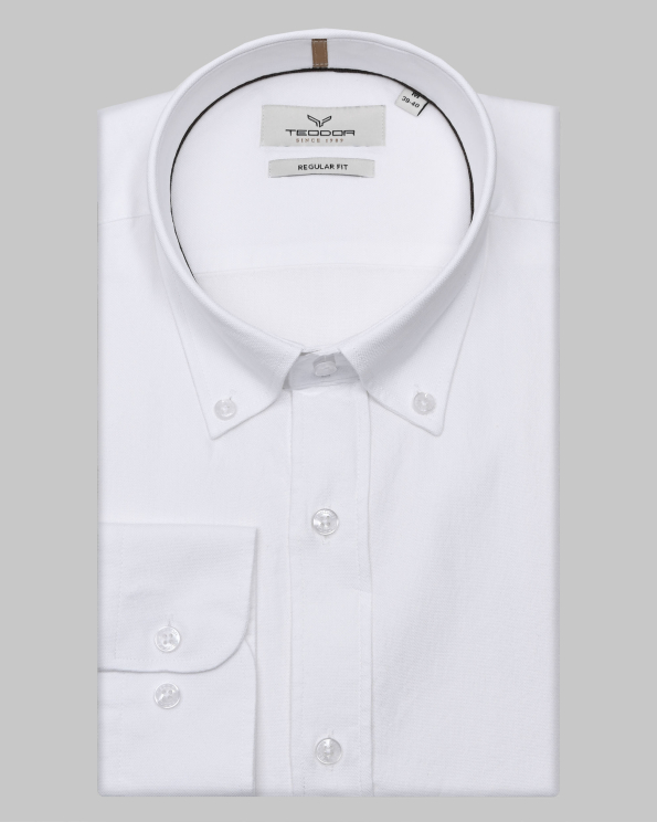 БЯЛА  РИЗА ОТ СТРУКТУРЕН ПАМУЧЕН ПЛАТ ОКСФОРД С ЛОГО