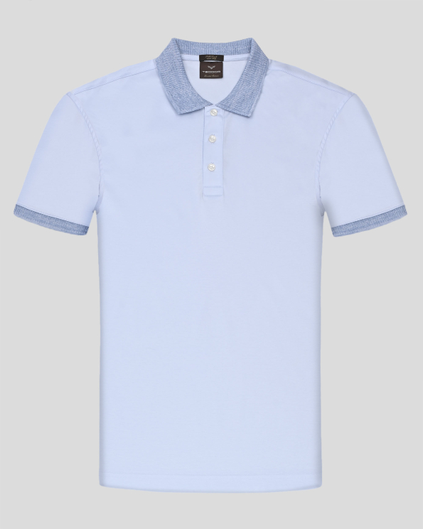 ЛУКСОЗНА СВЕТЛОСИНЯ ТЕНИСКА ОТ ДВОЙНО МЕРСЕРИЗИРАН ПАМУК С ПОЛО ЯКА 