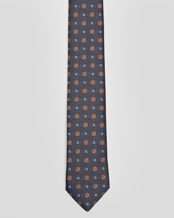 СИВА СТРУКТУРНА ВРАТОВРЪЗКА С КОНТРАСТНИ ФЛОРАЛНИ МОТИВИ