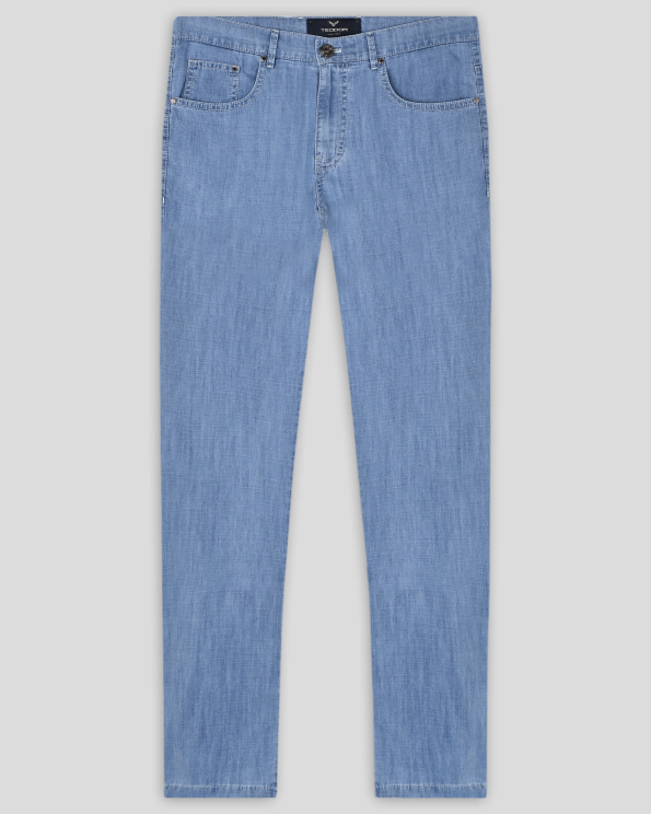 СВЕТЛОСИН ПАНТАЛОН С 5 ДЖОБА И КОНТРАСТНИ ШЕВОВЕ СВОБОДЕН СИЛУЕТ