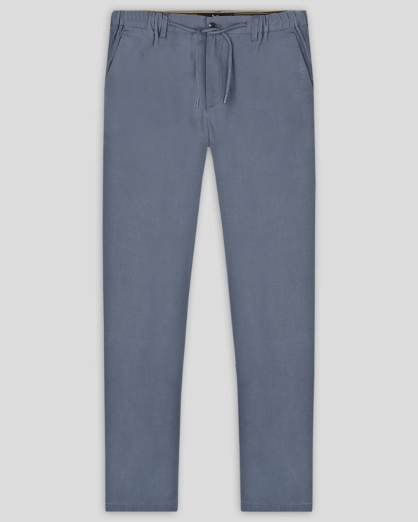 СИНЬО-СИВ ЧИНО ПАНТАЛОН ОТ ТЕНСЕЛ И ЛЕН С ЛАСТИК И ВРЪЗКИ 