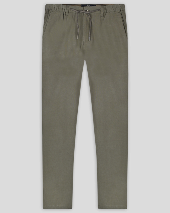 ЧИНО ПАНТАЛОН ОТ ТЕНСЕЛ И ЛЕН С ЛАСТИК И ВРЪЗКИ В ЦВЯТ КАКИ