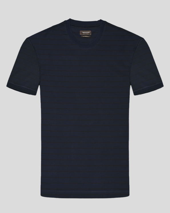 ТЪМНОСИНЯ ТЕНИСКА В ТОНАЛЕН РИНГЕЛ ОТ ДВОЙНО МЕРСЕРИЗИРАН ПАМУК 