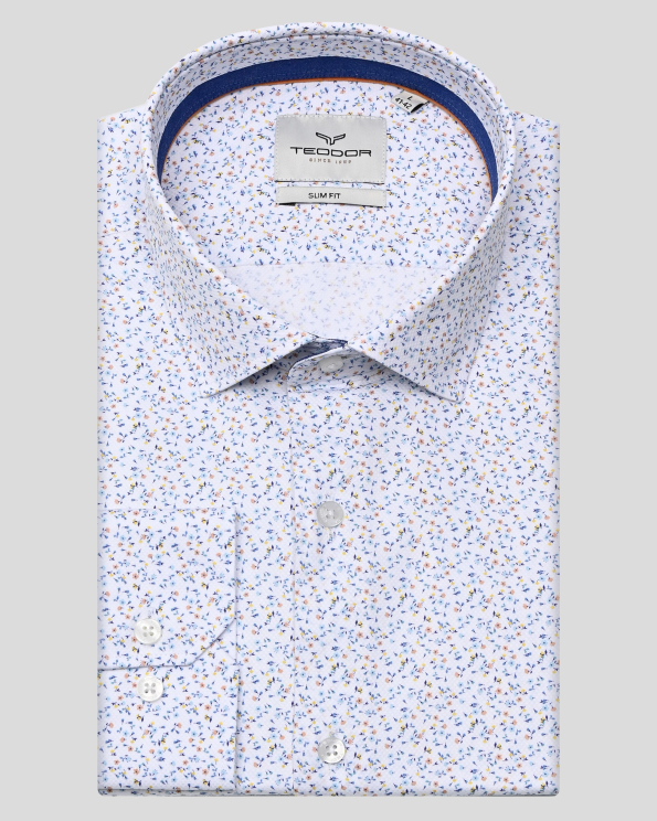 БЯЛА РИЗА В СИТЕН ФЛОРАЛЕН ПРИНТ ВТАЛЕН СИЛУЕТ