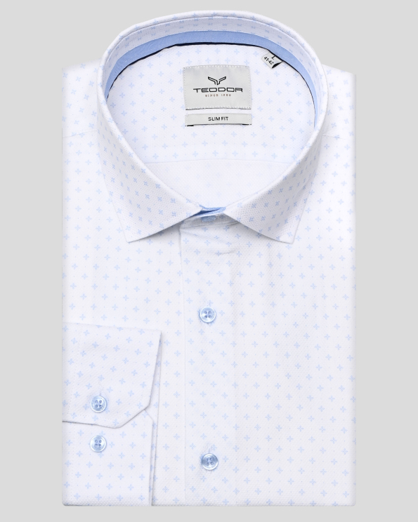 БЯЛА РИЗА В СИТНА СТРУКТУРА С КОНТРАСТЕН ФИГУРАЛЕН ДЕСЕН