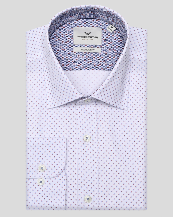 БЯЛА РИЗА В СИТЕН КОНТРАСТЕН ПРИНТ И ГАРНИТУРА НА ЯКАТА