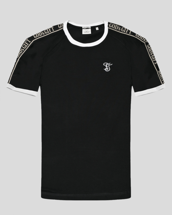 ЧЕРНА ТЕНИСКА С ЕФЕКТЕН ПРИНТ С НАДПИС "GOD`s GIFT" И БРОДЕРИЯ ЛОГО