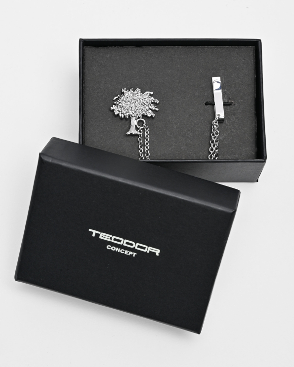 СРЕБРИСТА БРОШКА С ВЕРИЖКА ВЪВ ФОРМА НА ДЪРВО 