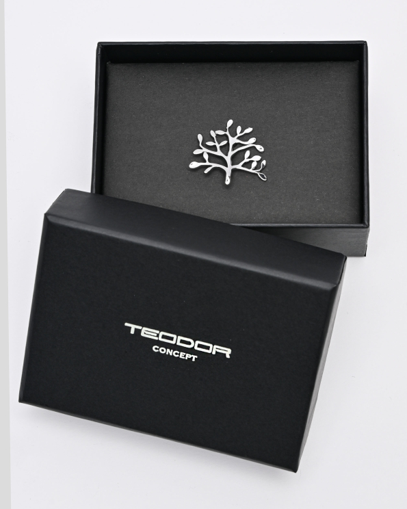 СРЕБРИСТА БРОШКА ЗА РЕВЕР ВЪВ ФОРМА НА КЛОНКА