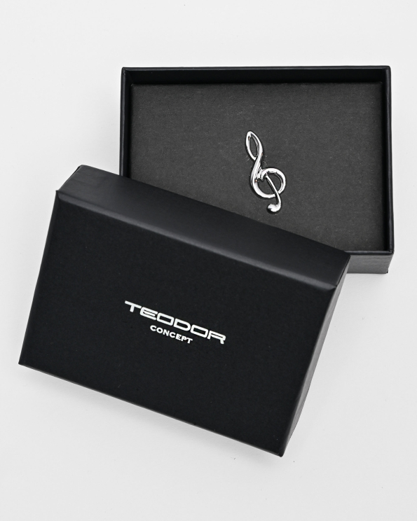 СРЕБРИСТА БРОШКА ЗА РЕВЕР ВЪВ ФОРМА НА КЛЮЧ СОЛ