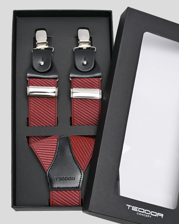 ТИРАНТИ С КОЖЕНИ ЕЛЕМЕНТИ И КЛИПСИ С ЛОГО В БОРДО