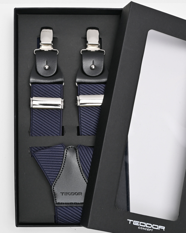 ТЪМНОСИНИ ТИРАНТИ С КОЖЕНИ ЕЛЕМЕНТИ И ЛОГО