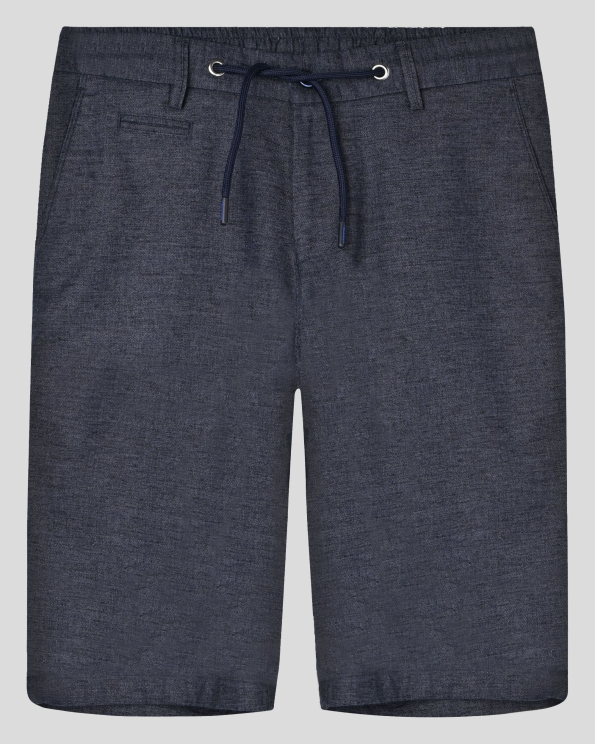 ТЪМНОСИНИ БЕРМУДИ МЕЛАНЖ ОТ ЛЕН, ТЕНСЕЛ И ПАМУК