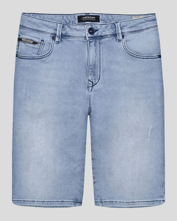 СВЕТЛОСИНИ ДЪНКОВИ БЕРМУДИ С ЛЕК ИЗТРИТ ЕФЕКТ И ЛОГО