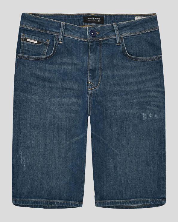 ДЪНКОВИ БЕРМУДИ В ЦВЯТ ТИНТ С ЛОГО И КОНТРАСТНИ ШЕВОВЕ