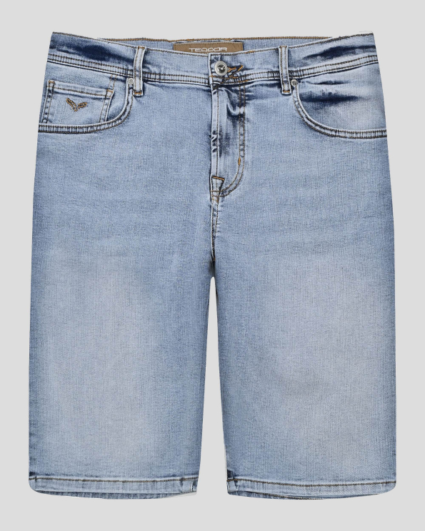 СВЕТЛОСИНИ ДЪНКОВИ БЕРМУДИ С КОНТРАСТНА ЛОГО ЕМБЛЕМА 